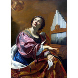 Lienzo Tela Canvas Santa Cecilia Con Ángel Arte Sacro 70x50