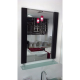 Espejo Laqueado Con Repisa + Detalles Aluminio + Luz 55 X 75 Cm - Lomas De Zamora + Estilo Acqua Baños Y Cocinas