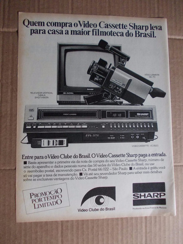 Propaganda Antiga - Sharp Vídeo Cassete Clube Brasil...