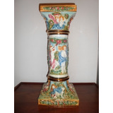 340- Capodimonte Antiguo Pedestal Columna Querubines Y Oro