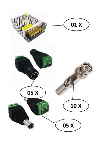 Kit 01 Fonte 5a E Conectores  Bnc E P4  Kit Fcon5 