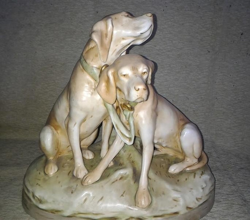 Estatua Antigua Fayance Perros Doble Con Sello Impecable!!!!