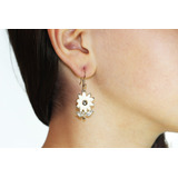 Aretes Moda Dama Mujer Flor Blanca Plateado Cristales  Ar12