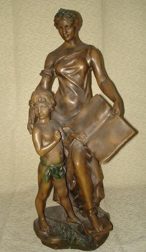 Estatua Doble En Petit Bronce ¨la Literatura¨ 66cm Alto