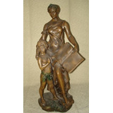 Estatua Doble En Petit Bronce ¨la Literatura¨ 66cm Alto