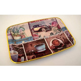 Bandeja De Desayuno Vintage Retro Bordes Dorados 37 X 25,5cm