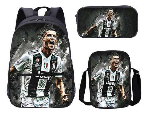 2023 Cristiano Ronaldo Mochila Set De 3 Unisex, Bolsa Para Lápices Y Lonchera, Oxford