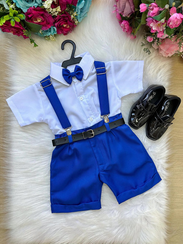 Conjunto Infantil Camisa Branca C/ Short Azul Royal