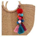 Bolsa Qtmy Colorido Pom Pom Borla Larga Charm Llavero Colgan