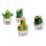 Mini Cactus 4 Adornos Decorativos Resina Macetero Escritorio