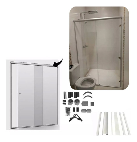 Kit Banheiro Aluminio Fosco Box Redondo 1,90x1,10m S/ Vidro