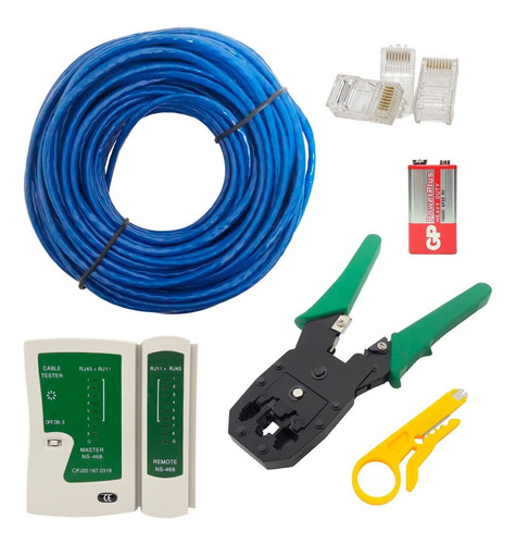 Kit 60 Mts Cabo Rede Testador Alicate 50 Plugs Rj45 Promoção