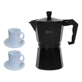 Set Jarrito Americano Plato X2 Cafetera Italiana Total Black