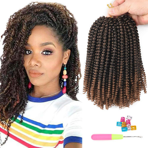 Ombre Spring Twist Hair 8 Pulgadas Crochet Trenzas Corto Riz