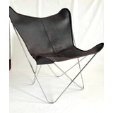 Sillon Bkf Funda Y Estructura Cromada  Cuero Negro Gastado