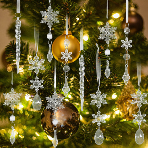 Adornos Navidad 20 Cristales Colgantes Copos De Nieve Y Cará