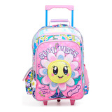 Chimola Mochila Con Carro Flower 18 Pulgadas Bt85 Color Rosa