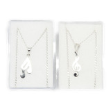 Collar De Nota Musical 2 Pz De Plata Original  +estuche N8