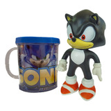 Boneco Sonic Preto Collection Com Caneca Personalizada