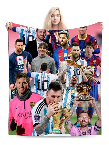 Cobija Messi Collage 160cm X 180cm Sencilla Sin Ovejero
