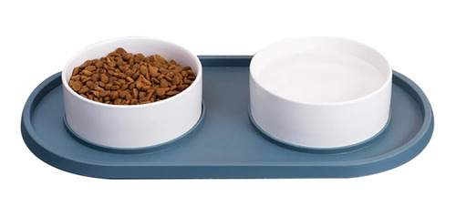 Bowl Doble Ceramica Con Alfombra Antideslizante Perros Gatos