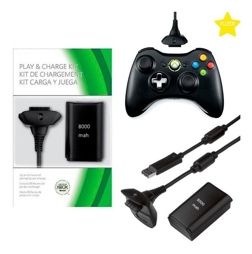 Kit De Carga Y Juega Control Xbox 360 Batería 8000 Mah  | F