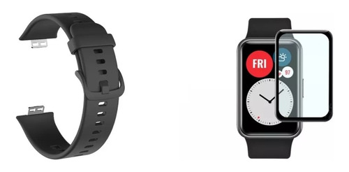 Kit Correa Compatible Huawei Watch Fit + Lamina Negro