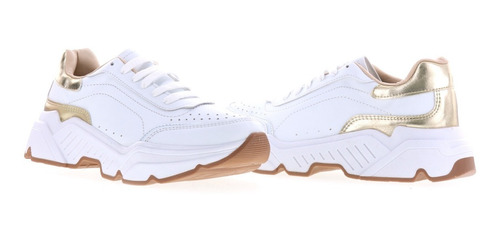 Tenis Mujer Plataforma Casuales Oro Con Blanco Erez