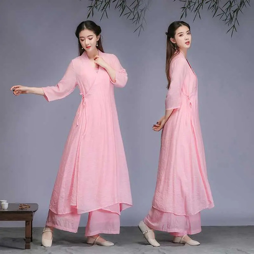 Traje Retro Hanfu Tang Zen Para Mujer, Estilo Chino, Algodón
