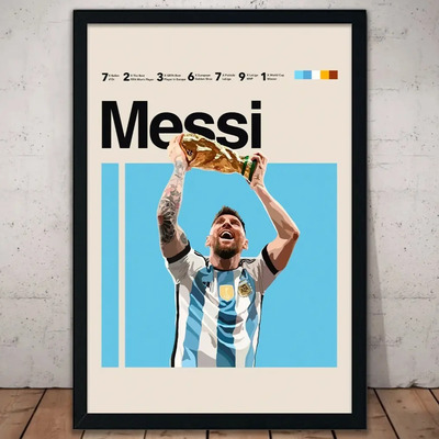 Cuadro Lionel Messi 51x36 Marco Madera Vidrio Poster Lm13 | Envío gratis