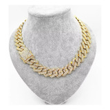 G Collar Hombre Cadena Cubana Diamante Oro Plata 20cm