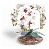 Arranjo 4 Orquideas Artificiais Silicone + Vaso De Vidro