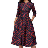 Mujer Floral Vintage Vestido Elegante Midi Noche 3/4