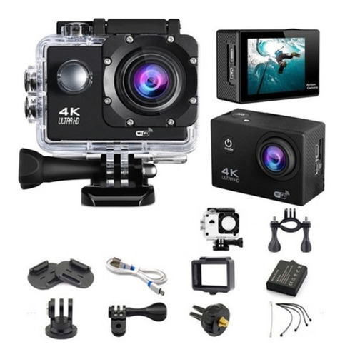 Kit Câmera Esportiva Sport 4k Prova D'água + 64gb + Bateria