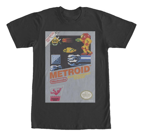 Camiseta Metroid Clásico Nes Retro Videojuego Algodón Negro