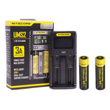 Cargador Nitecore Ums2 3a Carga Rápida Con 2 Baterias 