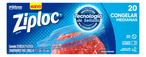 Ziploc Bolsa Plástica Reutilizable Para Congelar 20 Piezas Med