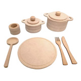 Set Ollas Cubiertos Accesorios Cocinita Infantil Niño Madera