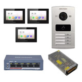 Kit 3 Videoporteros Hikvision Con Lector De Tarjeta 