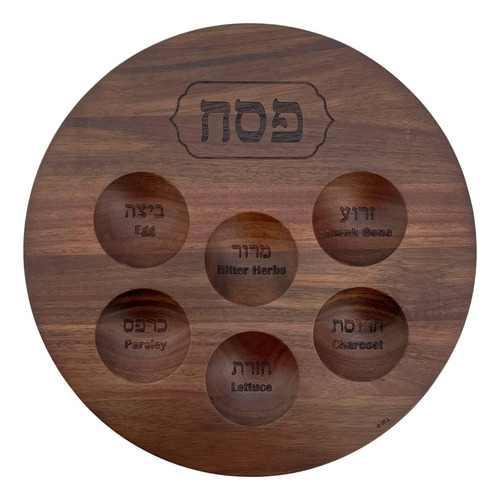 Rite Lite Plato De Seder De Madera De Acacia Con Diseño Grab