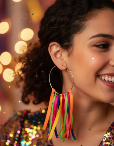 Brinco De Fitas E Paêtes Coloridos Festas Carnaval Brilho