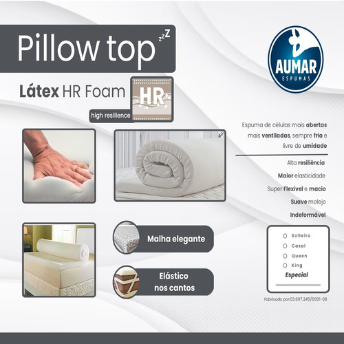 Pillow Top Látex Hr Foam Casal 1,38 X 1,88 Com 5cm  Aumar