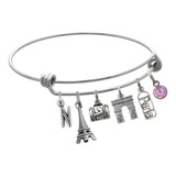 Pulsera París Francia Dije Torre Eiffel Personalizado Letra