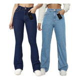 Kit 2 Calças Jeans Premium  Wide Leg E Flare C/lycra Atacado