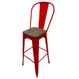 Pack 4 Pisos Tolix Rojo Asiento Madera, Bar, Taburete