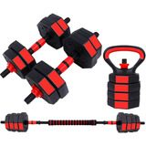 Mancuernas Pesas Ajustables Set 15kg 3en1 +barra +kettlebell