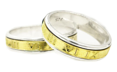 Alianzas Oro Y Plata 925 Números Romanos Anillos Casamiento