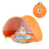 Tenda Infantil Com Piscina Praia Proteção Uv Barraca Criança Cor Laranja