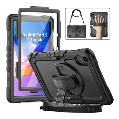 Mica+ Funda Para Xiaomi Redmi Pad 2 11inch 2025 Soporte Giratorio De 360 Y Correa De Hombro Protective Funda Negro