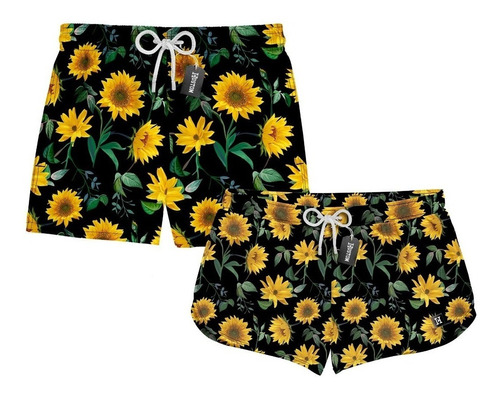 Kit Casal Short Praia Mozão Girassol Flores 0045